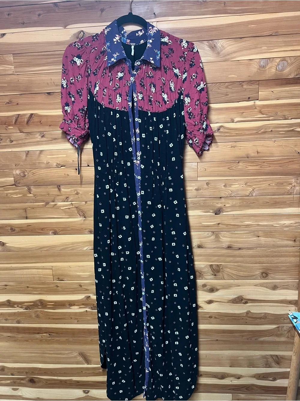 Free People Navy Floral Wide-Leg Jumpsuit with Pink Floral Accents